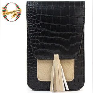 K Carroll Harper Crossbody Bag Black Croc Taupe Combo RFID Oprah’s Favorite New